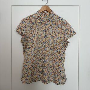 LL Bean Shirt Womens Sz L Reg Floral Button Up Short Sleeve Summer Preppy Poppy